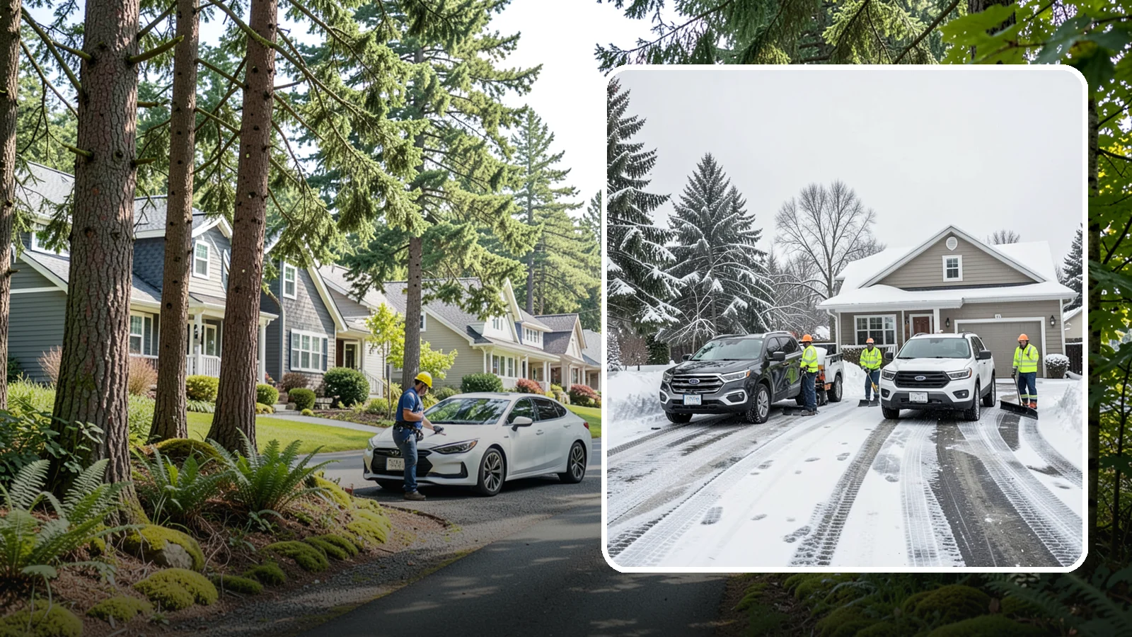 Double Driveway Snow Removal in Normandy Park, King County, WA - We clear wide two-car driveways completely so both vehicles are ready to go after a storm.