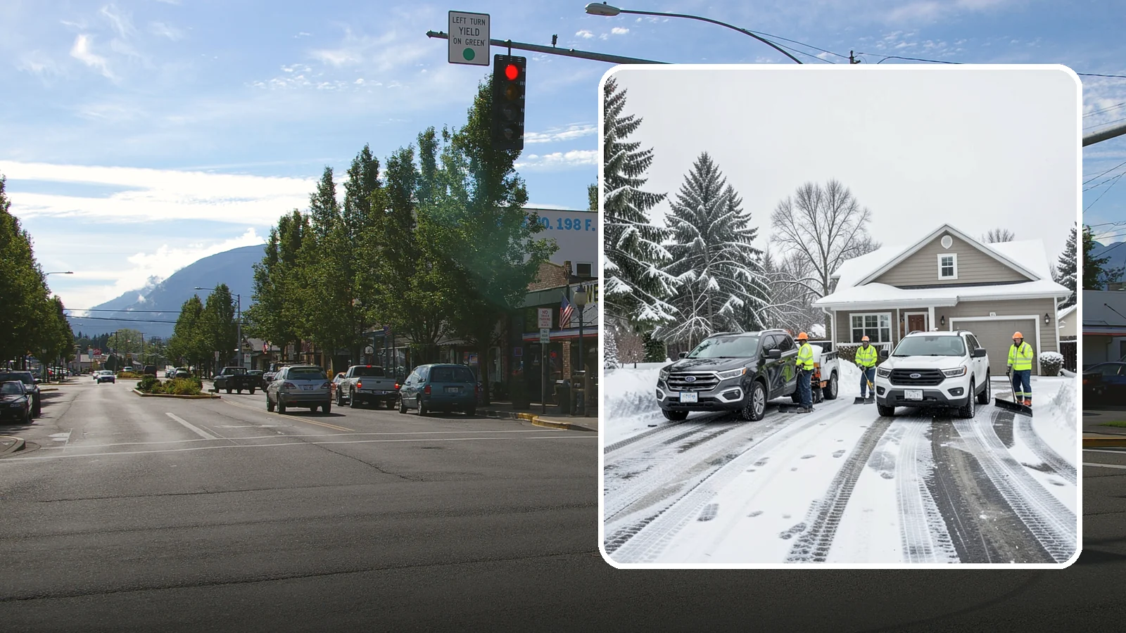 Double Driveway Snow Removal in North Bend, King County, WA - We clear wide two-car driveways completely so both vehicles are ready to go after a storm.