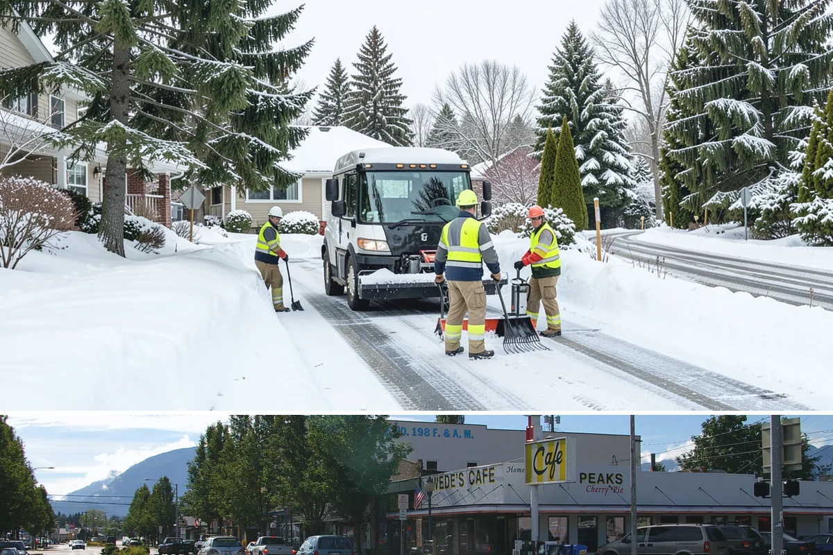 Double Driveway Snow Removal in North Bend, King County, WA - Double driveway clearing peaks during the midwinter snow window.