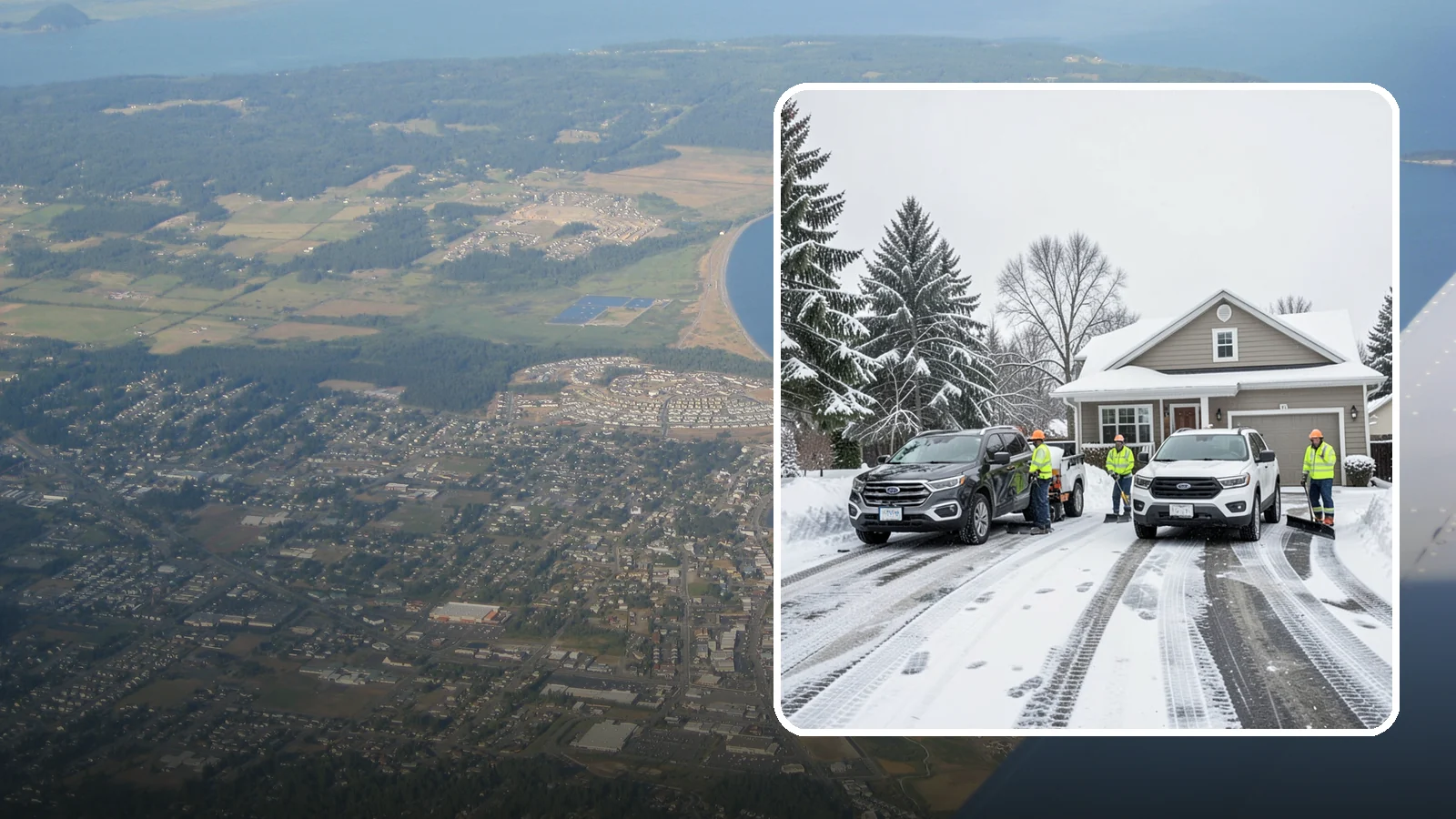 Double Driveway Snow Removal in Oak Harbor, Island County, WA - We clear wide two-car driveways completely so both vehicles are ready to go after a storm.