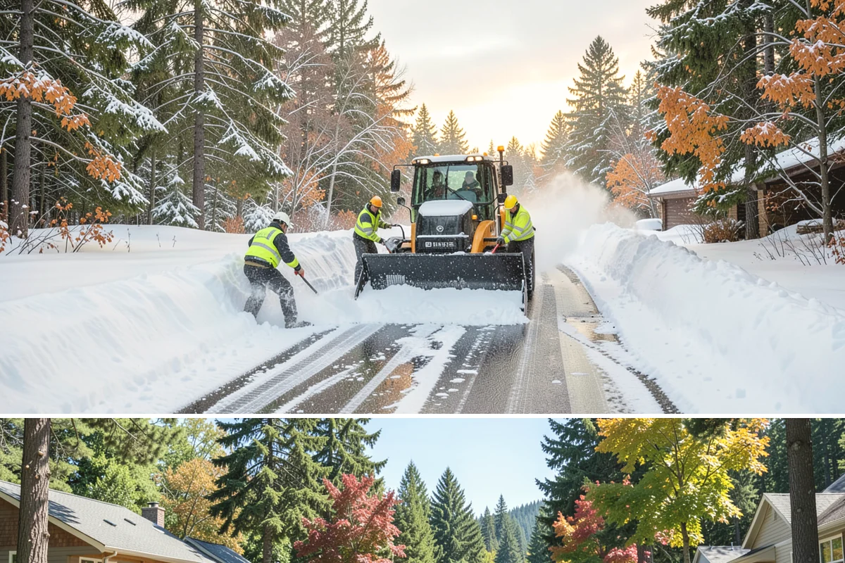 Double Driveway Snow Removal in Orting, Pierce County, WA - Double driveway clearing peaks during the midwinter snow window.