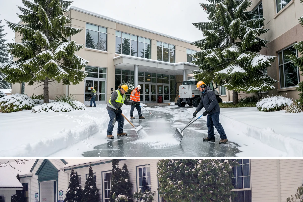 Double Driveway Snow Removal in Pacific, King County, WA - Double driveway clearing peaks during the midwinter snow window.