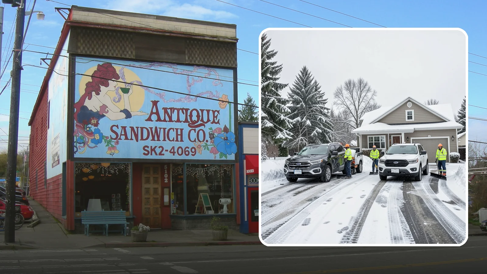 Double Driveway Snow Removal in Ruston, Pierce County, WA - We clear wide two-car driveways completely so both vehicles are ready to go after a storm.