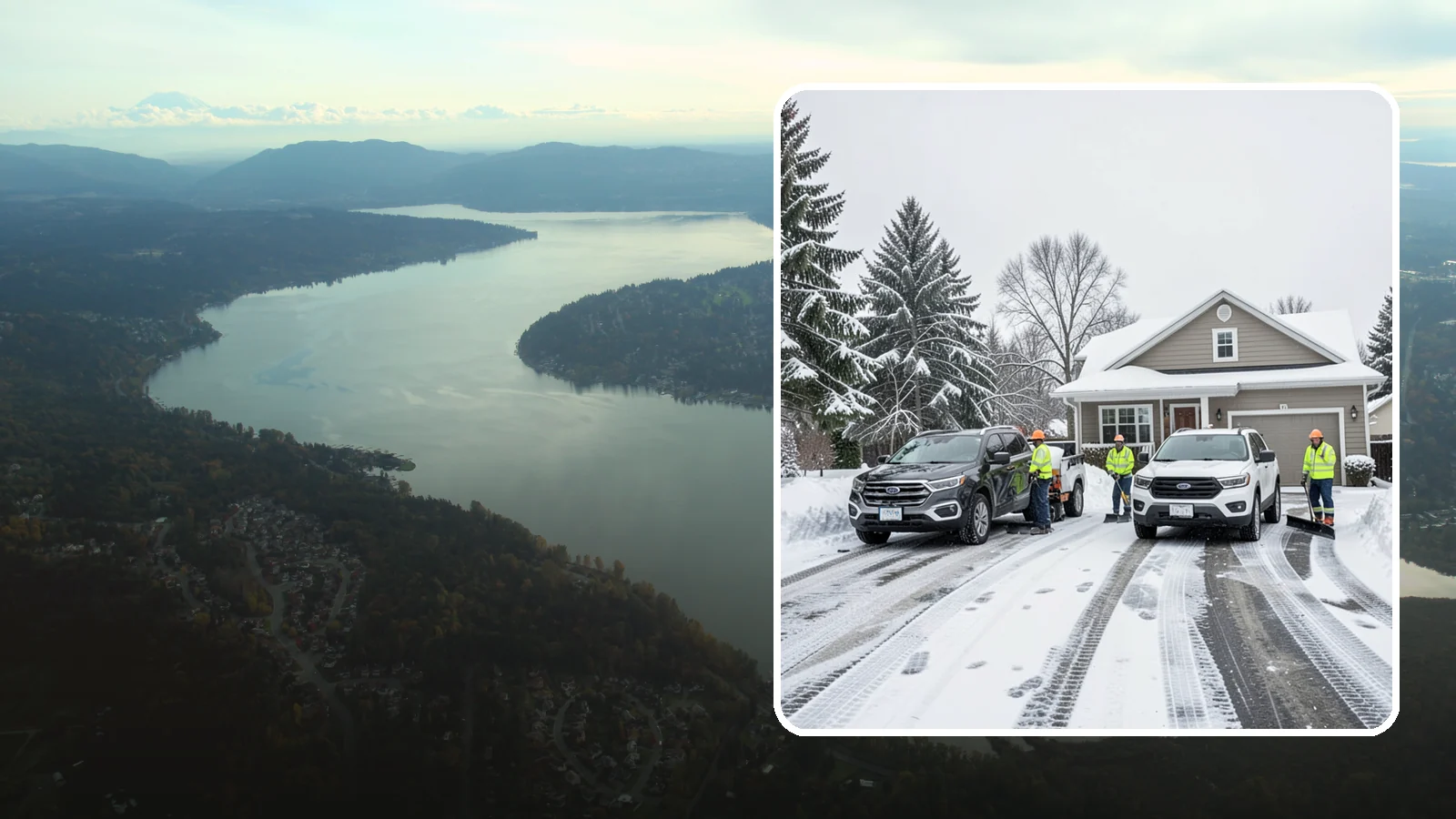 Double Driveway Snow Removal in Sammamish, King County, WA - We clear wide two-car driveways completely so both vehicles are ready to go after a storm.