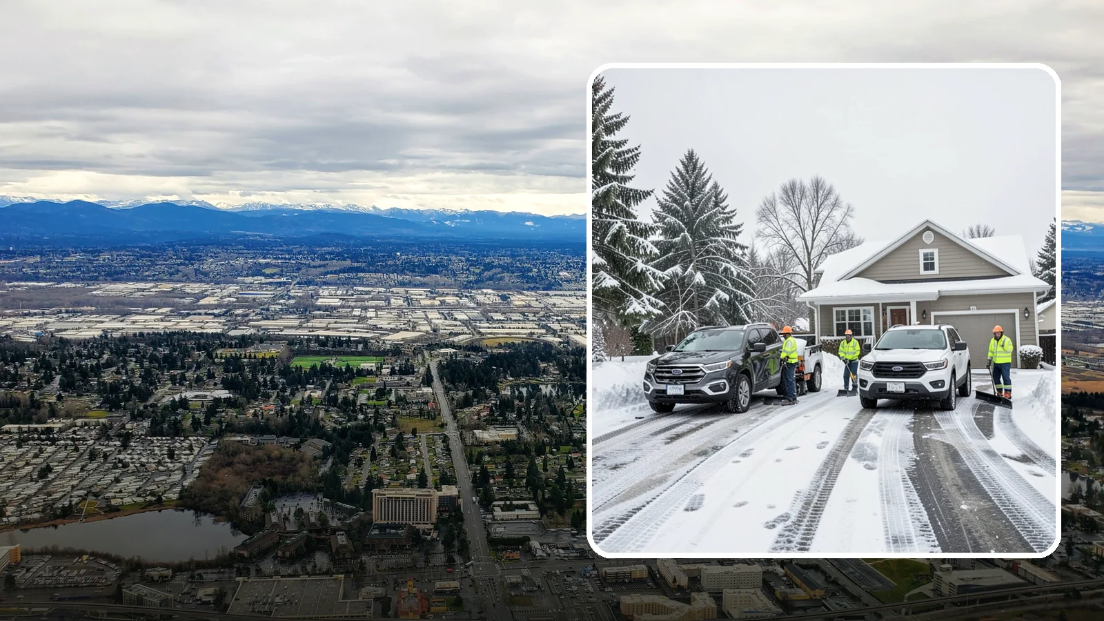 Double Driveway Snow Removal in SeaTac, King County, WA - We clear wide two-car driveways completely so both vehicles are ready to go after a storm.