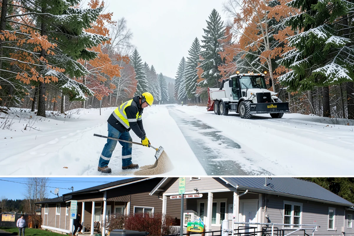 Double Driveway Snow Removal in South Prairie, Pierce County, WA - Double driveway clearing peaks during the midwinter snow window.