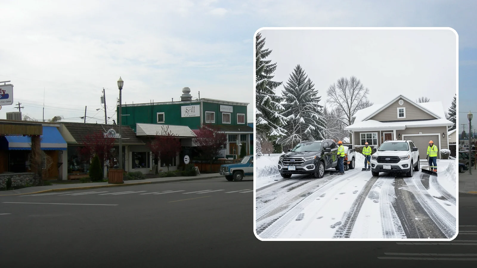 Double Driveway Snow Removal in Stanwood, Snohomish County, WA - We clear wide two-car driveways completely so both vehicles are ready to go after a storm.