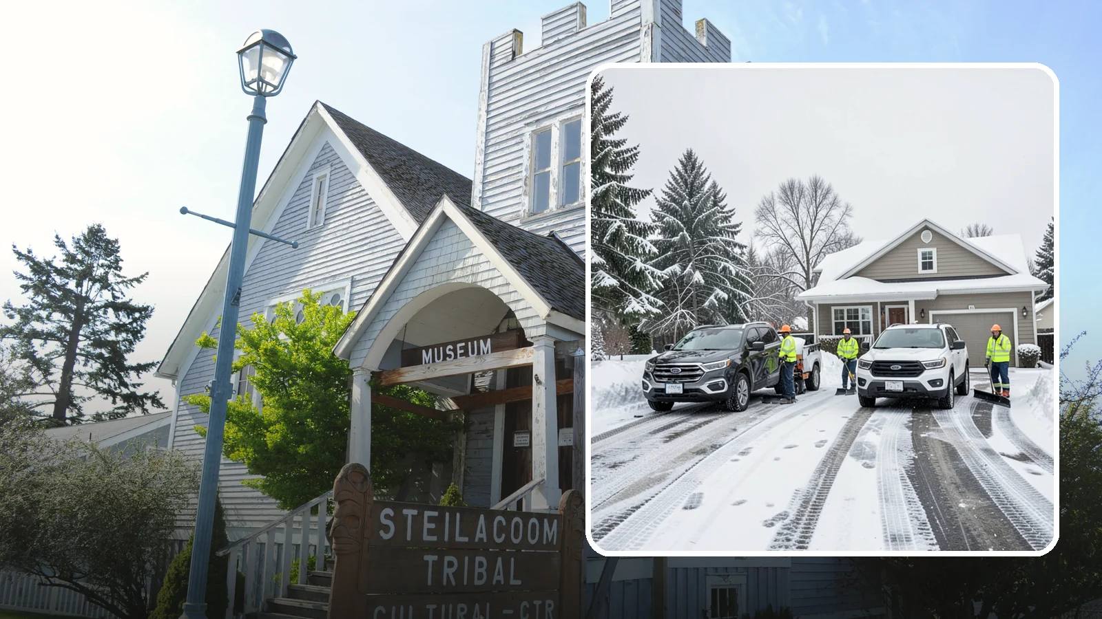 Double Driveway Snow Removal in Steilacoom, Pierce County, WA - We clear wide two-car driveways completely so both vehicles are ready to go after a storm.