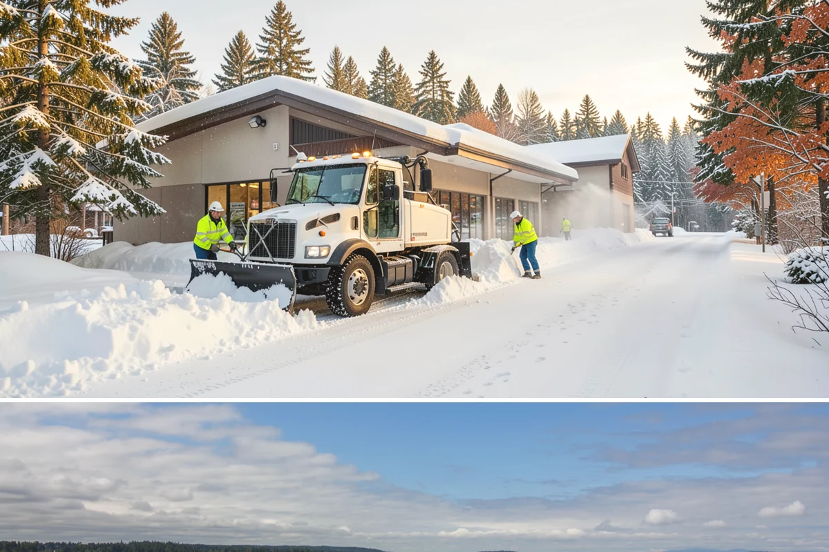 Double Driveway Snow Removal in University Place, Pierce County, WA - Double driveway clearing peaks during the midwinter snow window.
