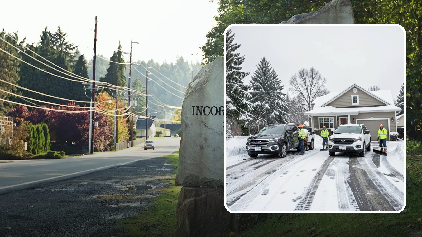 Double Driveway Snow Removal in Wilkeson, Pierce County, WA - We clear wide two-car driveways completely so both vehicles are ready to go after a storm.