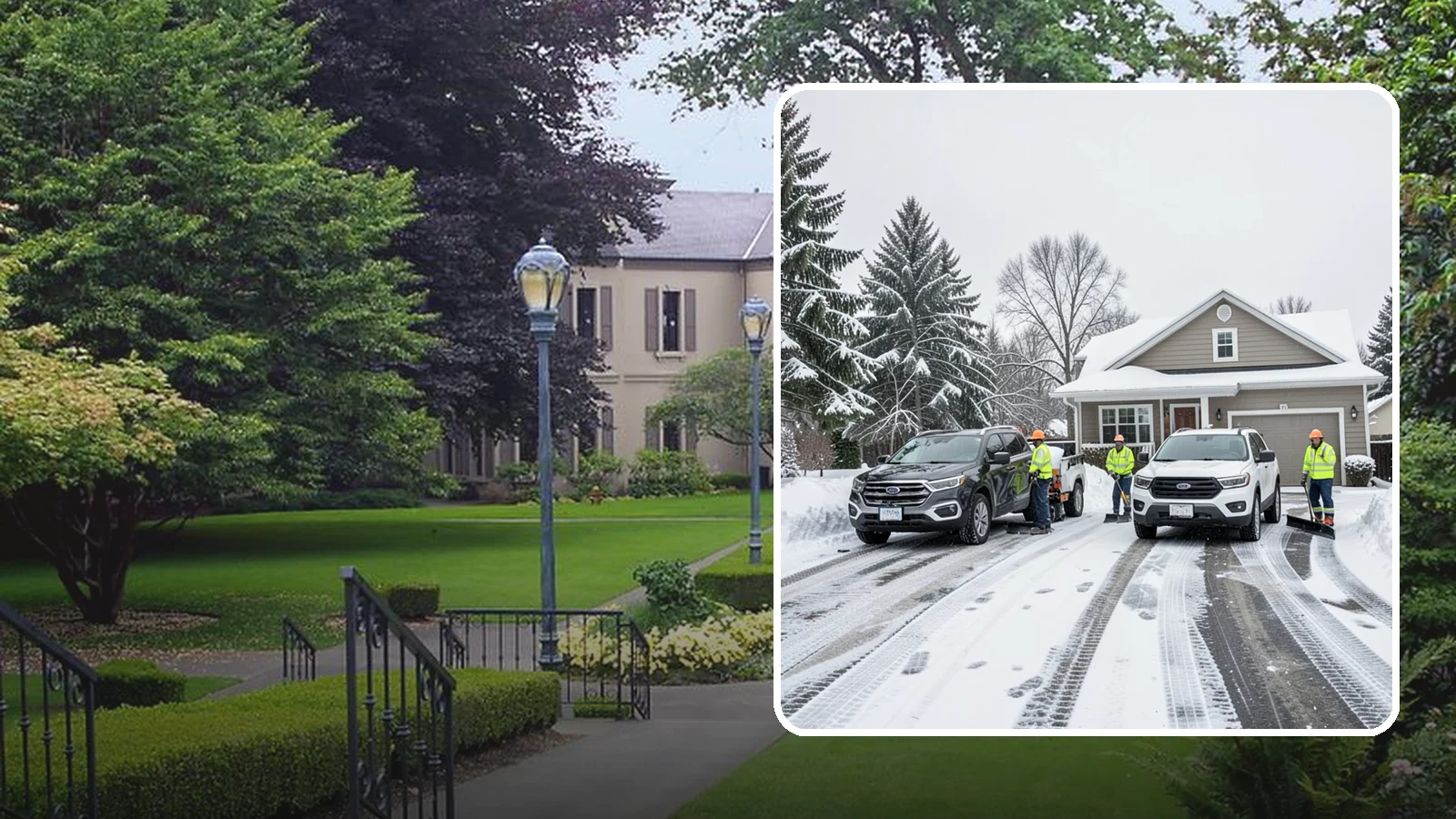 Double Driveway Snow Removal in Woodinville, King County, WA - We clear wide two-car driveways completely so both vehicles are ready to go after a storm.
