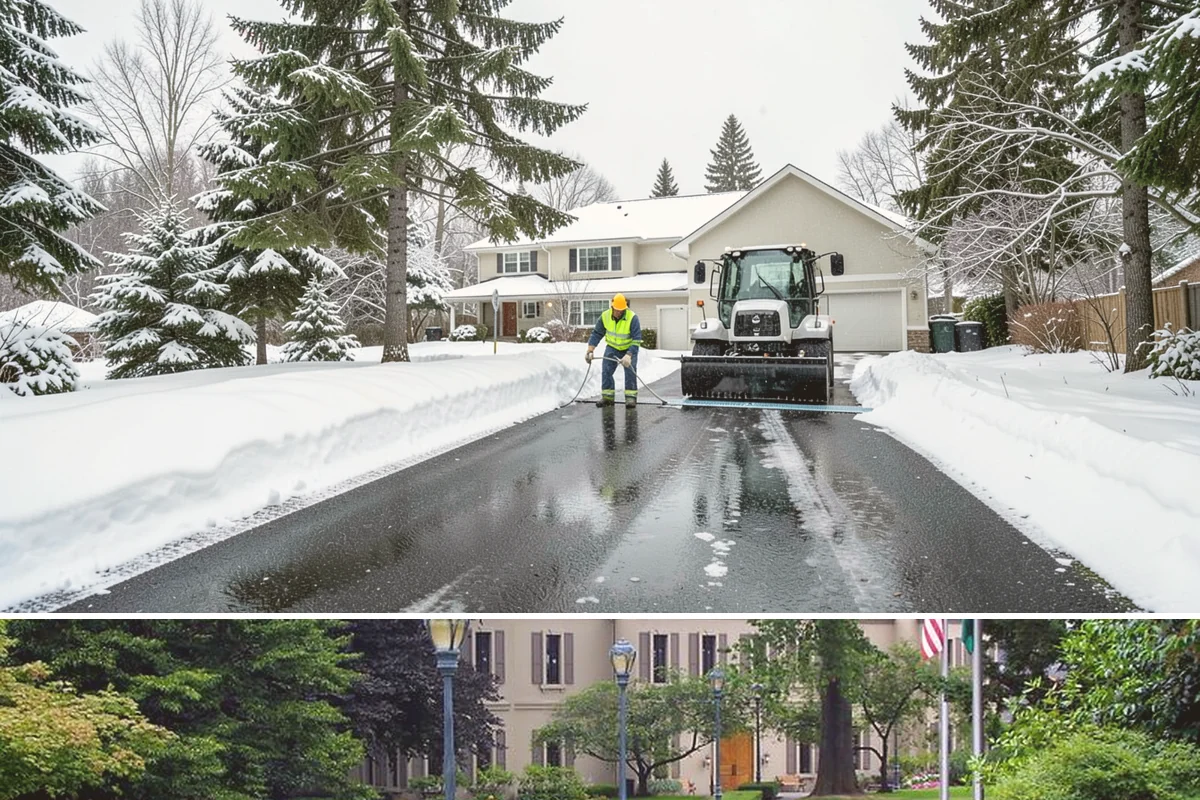 Double Driveway Snow Removal in Woodinville, King County, WA - Double driveway clearing peaks during the midwinter snow window.