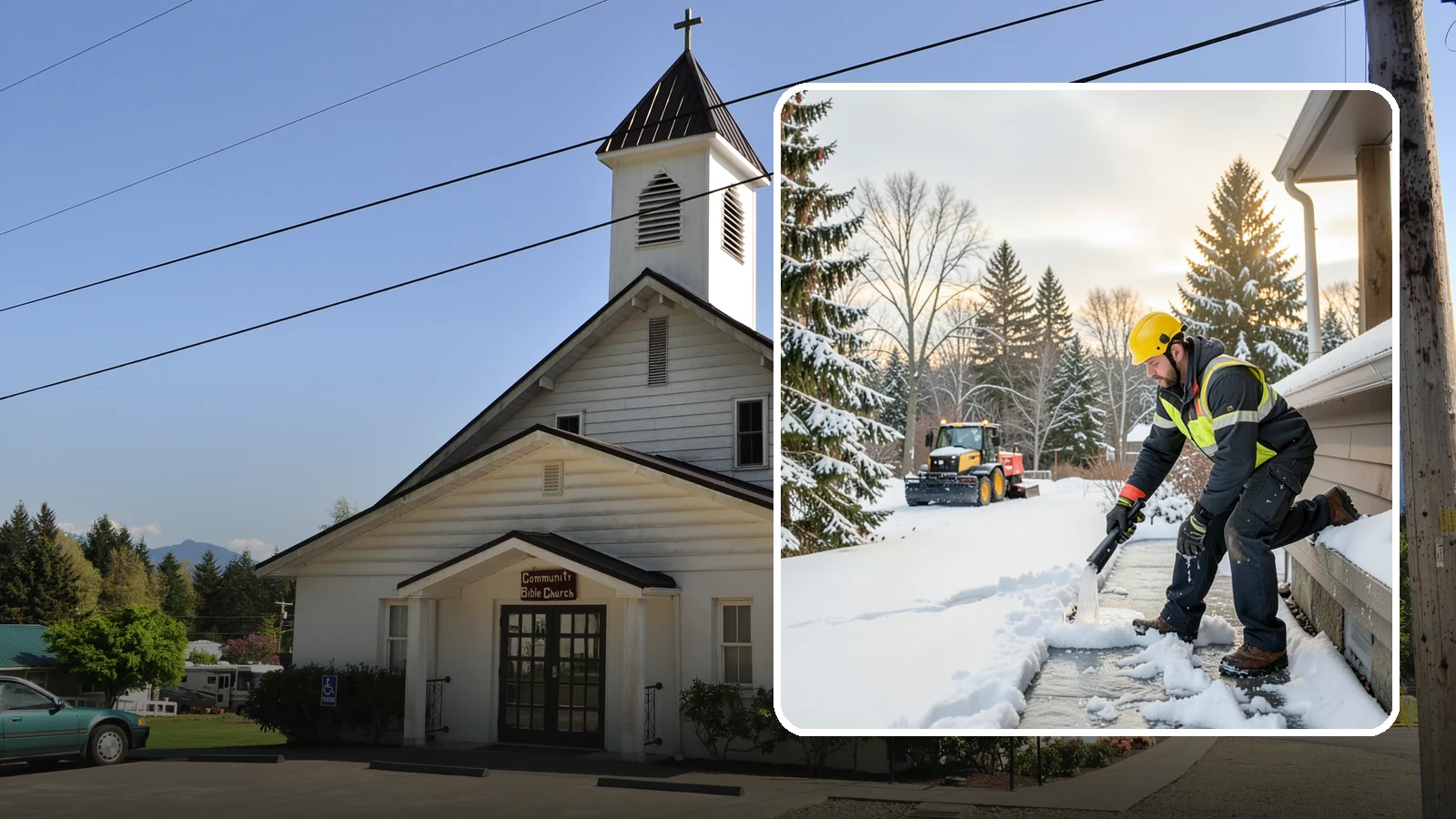 Downspout Ice Removal in Concrete, Skagit County, WA - We thaw and clear ice-blocked downspouts so roof meltwater drains instead of backing up.