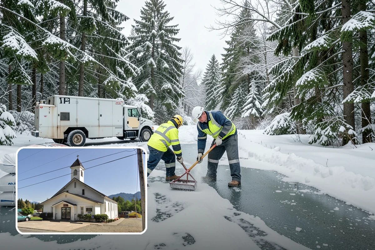 Downspout Ice Removal in Concrete, Skagit County, WA - Restored roof drainage through cleared downspouts