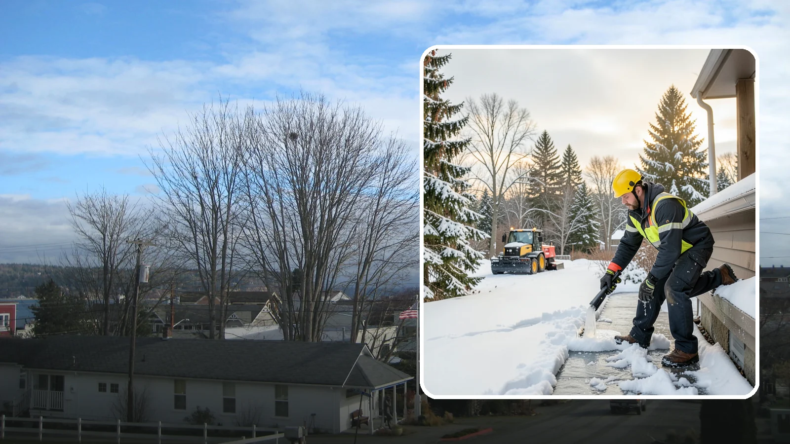 Downspout Ice Removal in Langley, Island County, WA - We thaw and clear ice-blocked downspouts so roof meltwater drains instead of backing up.