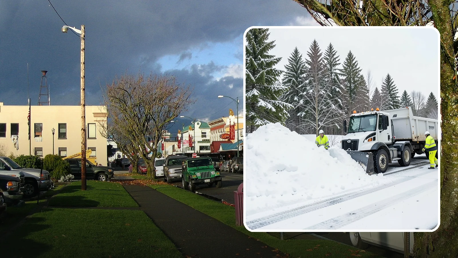 Downtown Snow Hauling in Arlington, Snohomish County, WA - We haul snow out of dense downtown blocks where there is simply nowhere on-site to put it.