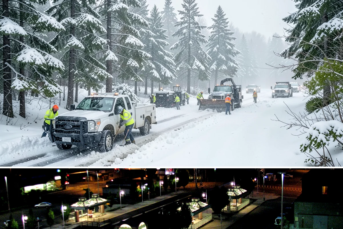 Downtown Snow Hauling in Auburn, King County, WA - Downtown hauling is done off-peak or overnight whenever lowland snow sticks and the dense grid leaves nowhere to stack it.