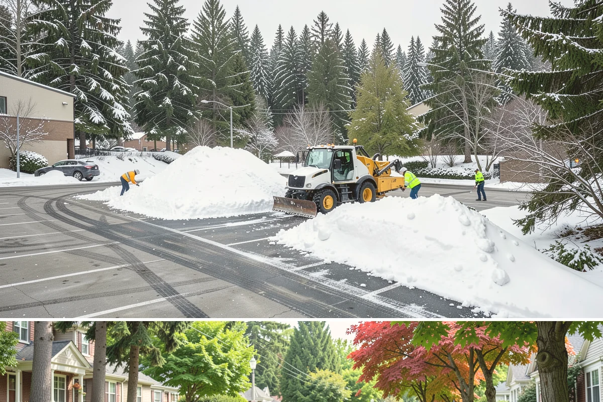 Downtown Snow Hauling in Beaux Arts Village, King County, WA - Downtown hauling is done off-peak or overnight whenever lowland snow sticks and the dense grid leaves nowhere to stack it.