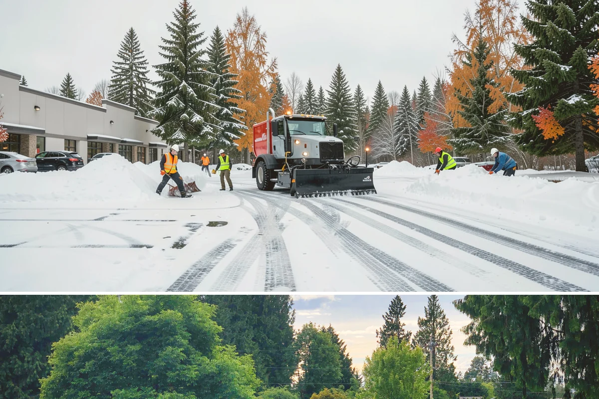 Downtown Snow Hauling in Bonney Lake, Pierce County, WA - Downtown hauling is done off-peak or overnight whenever lowland snow sticks and the dense grid leaves nowhere to stack it.