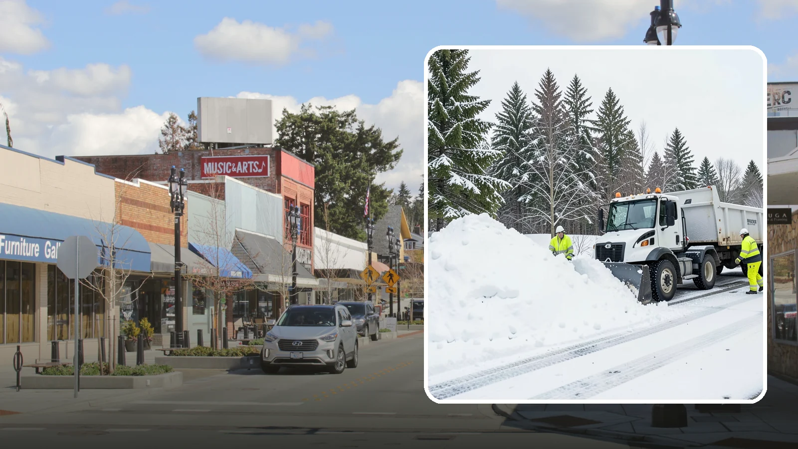 Downtown Snow Hauling in Bothell, King County, WA - We haul snow out of dense downtown blocks where there is simply nowhere on-site to put it.