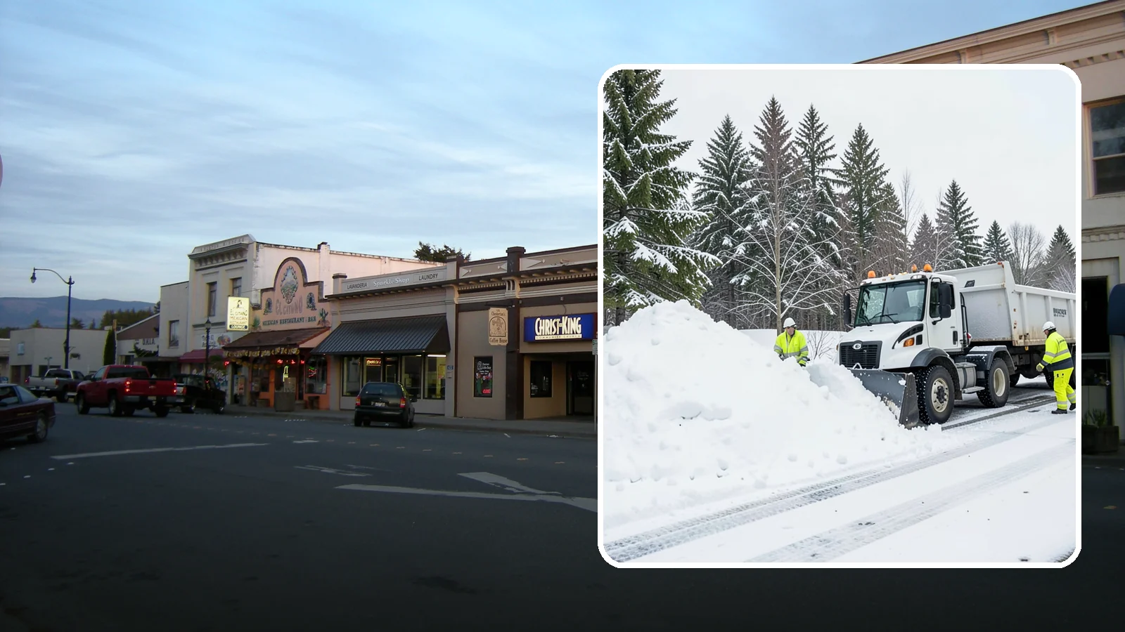 Downtown Snow Hauling in Burlington, Skagit County, WA - We haul snow out of dense downtown blocks where there is simply nowhere on-site to put it.