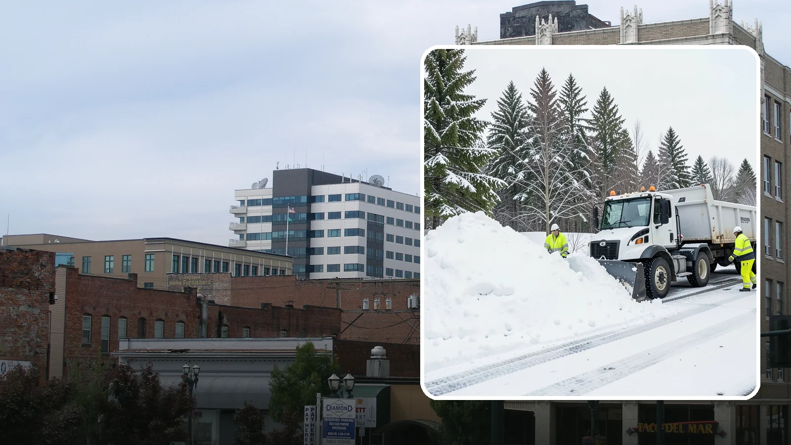 Downtown Snow Hauling in Everett, Snohomish County, WA - We haul snow out of dense downtown blocks where there is simply nowhere on-site to put it.