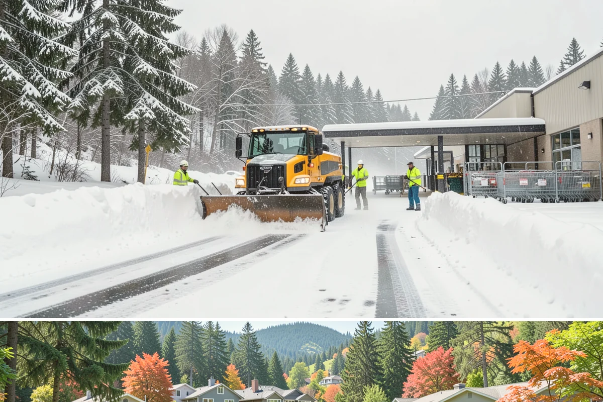 Downtown Snow Hauling in Fircrest, Pierce County, WA - Downtown hauling is done off-peak or overnight whenever lowland snow sticks and the dense grid leaves nowhere to stack it.