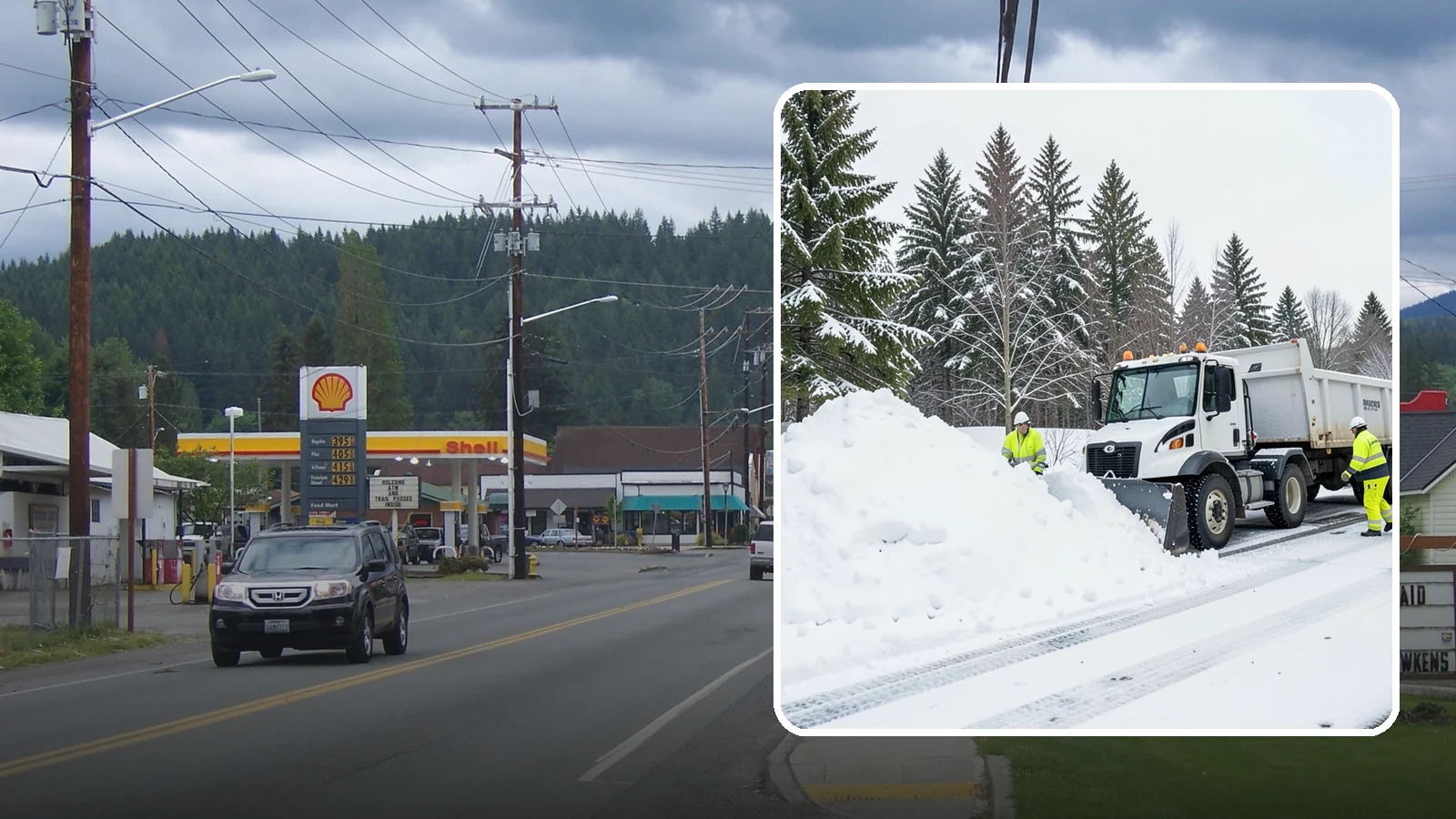 Downtown Snow Hauling in Granite Falls, Snohomish County, WA - We haul snow out of dense downtown blocks where there is simply nowhere on-site to put it.