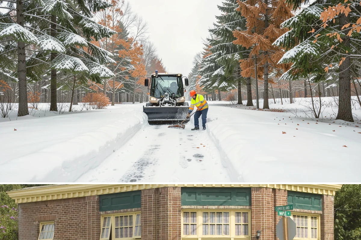 Downtown Snow Hauling in Hamilton, Skagit County, WA - Downtown hauling is done off-peak or overnight whenever lowland snow sticks and the dense grid leaves nowhere to stack it.