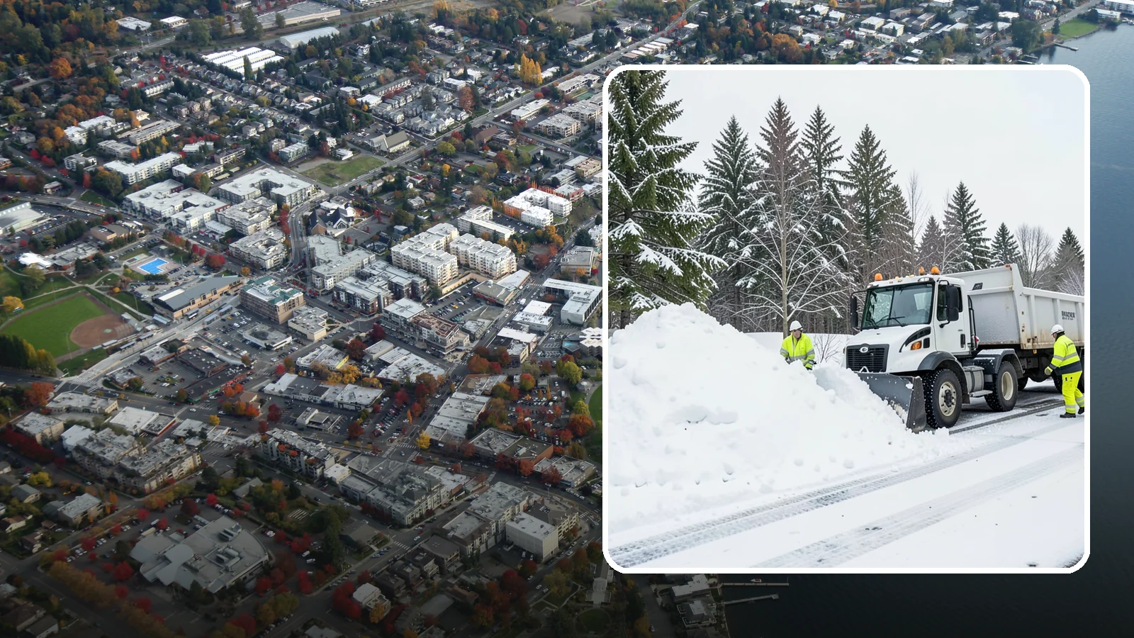 Downtown Snow Hauling in Kirkland, King County, WA - We haul snow out of dense downtown blocks where there is simply nowhere on-site to put it.