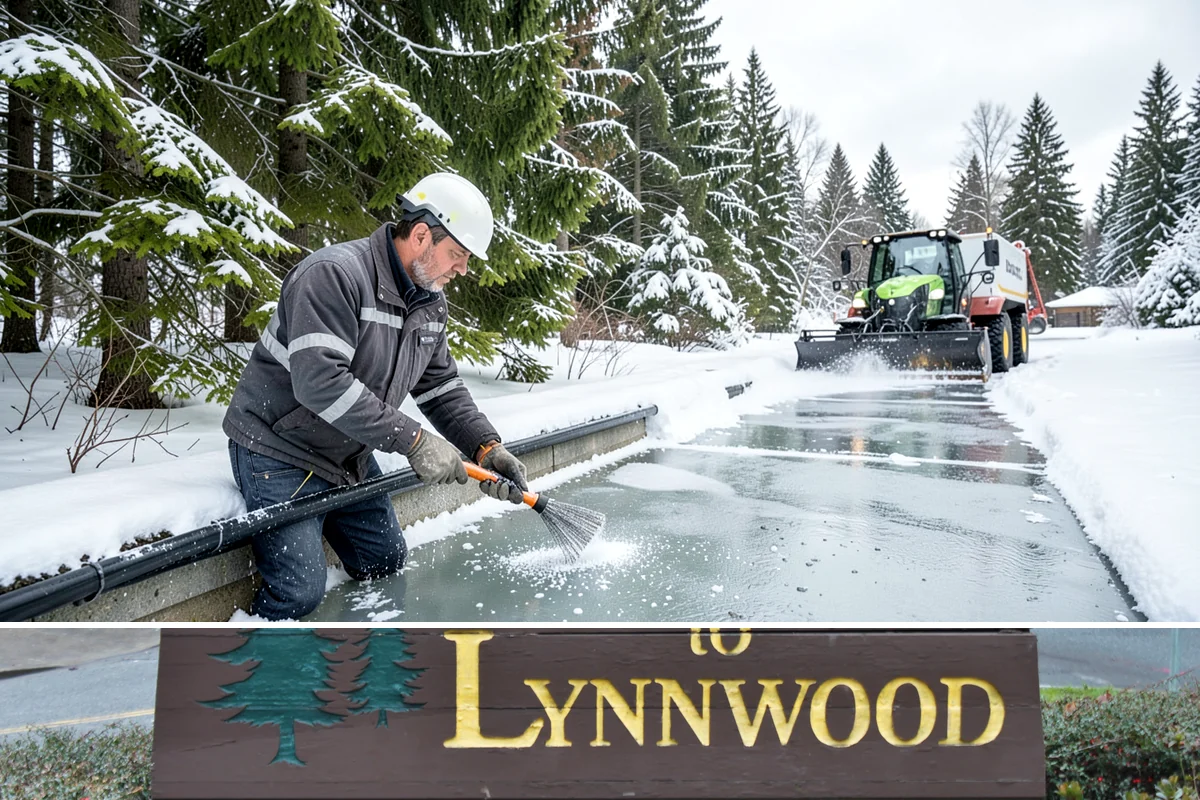 Downtown Snow Hauling in Lynnwood, Snohomish County, WA - Downtown hauling is done off-peak or overnight whenever lowland snow sticks and the dense grid leaves nowhere to stack it.