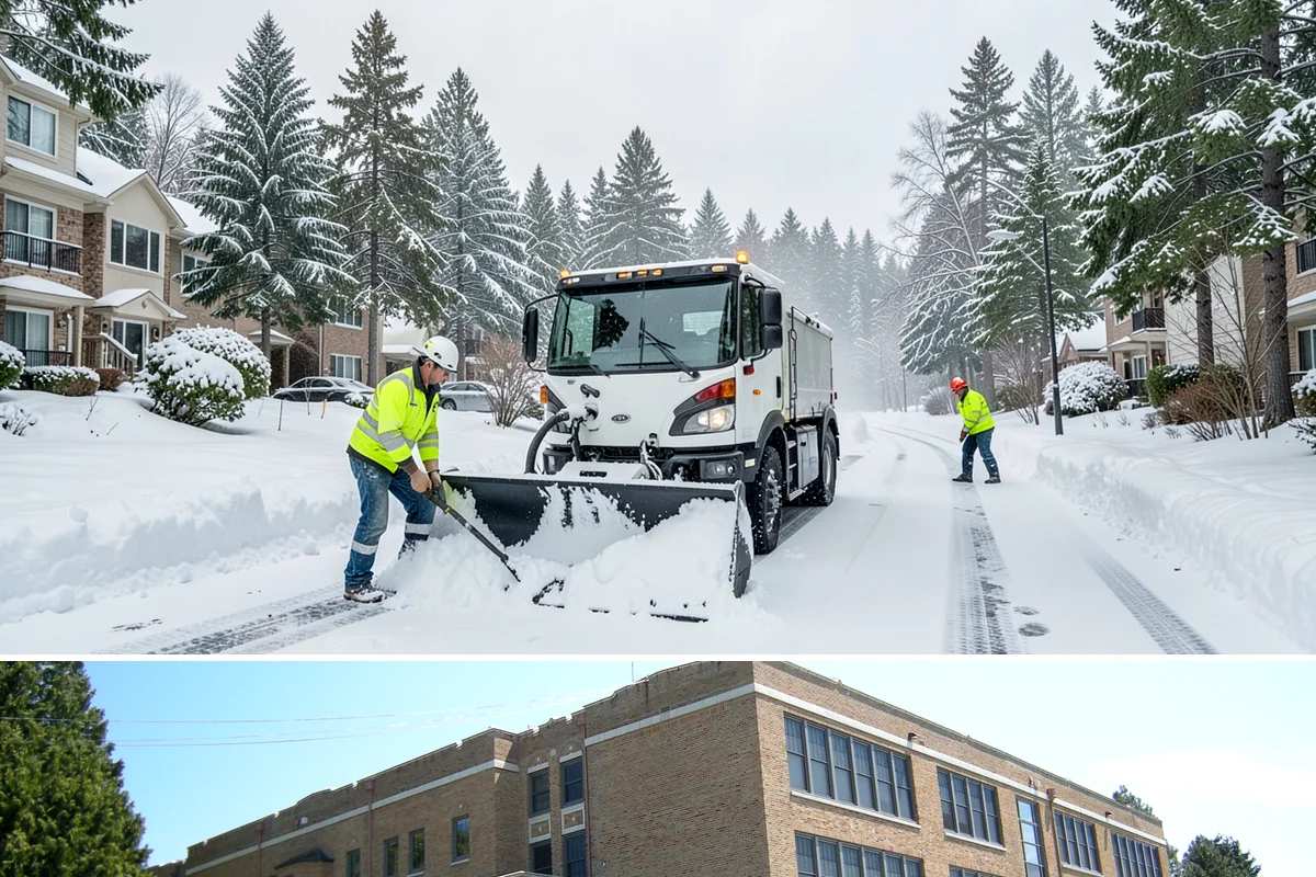 Downtown Snow Hauling in Maple Valley, King County, WA - Downtown hauling is done off-peak or overnight whenever lowland snow sticks and the dense grid leaves nowhere to stack it.