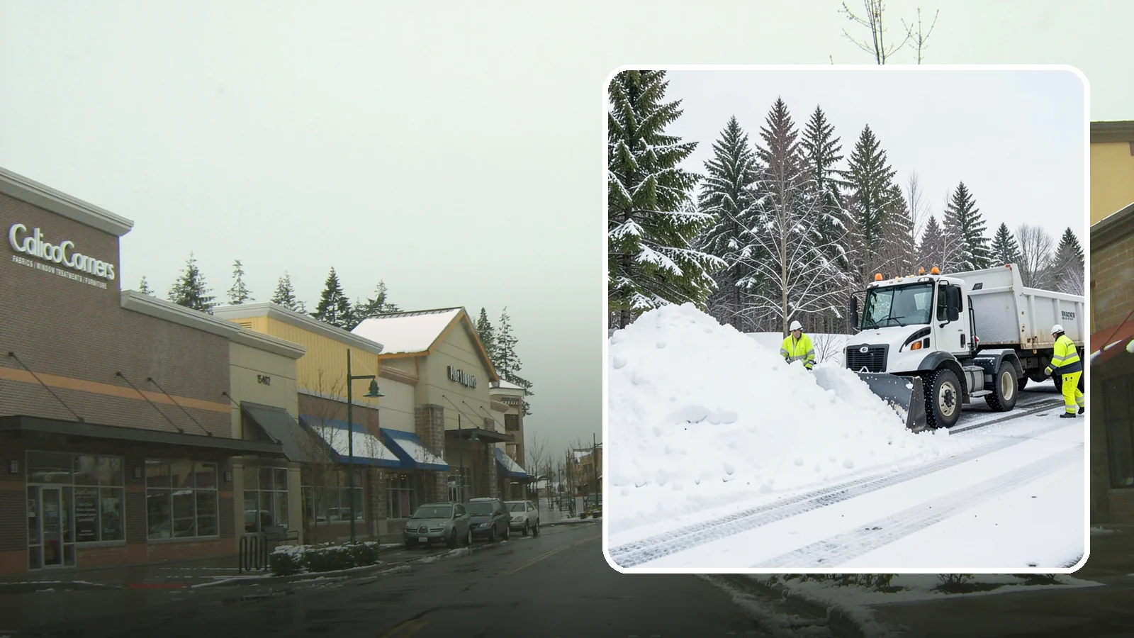 Downtown Snow Hauling in Mill Creek, Snohomish County, WA - We haul snow out of dense downtown blocks where there is simply nowhere on-site to put it.