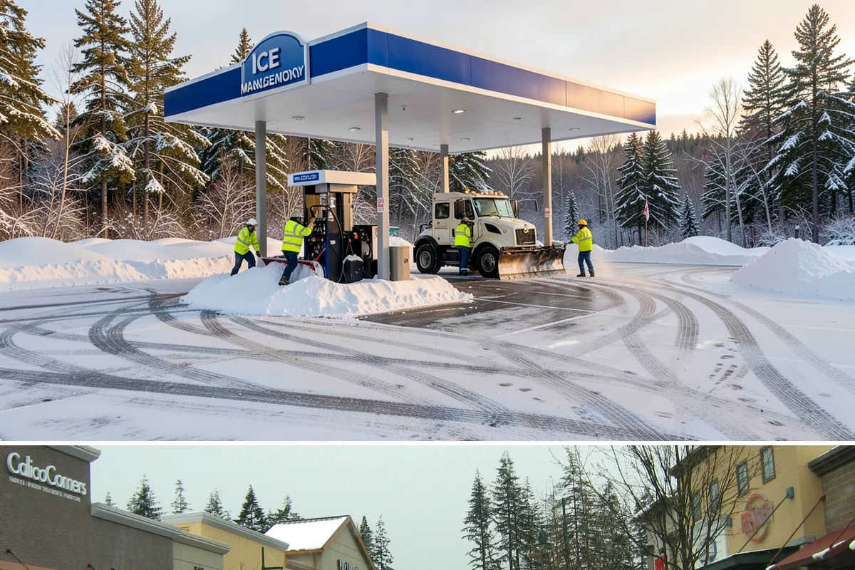 Downtown Snow Hauling in Mill Creek, Snohomish County, WA - Downtown hauling is done off-peak or overnight whenever lowland snow sticks and the dense grid leaves nowhere to stack it.