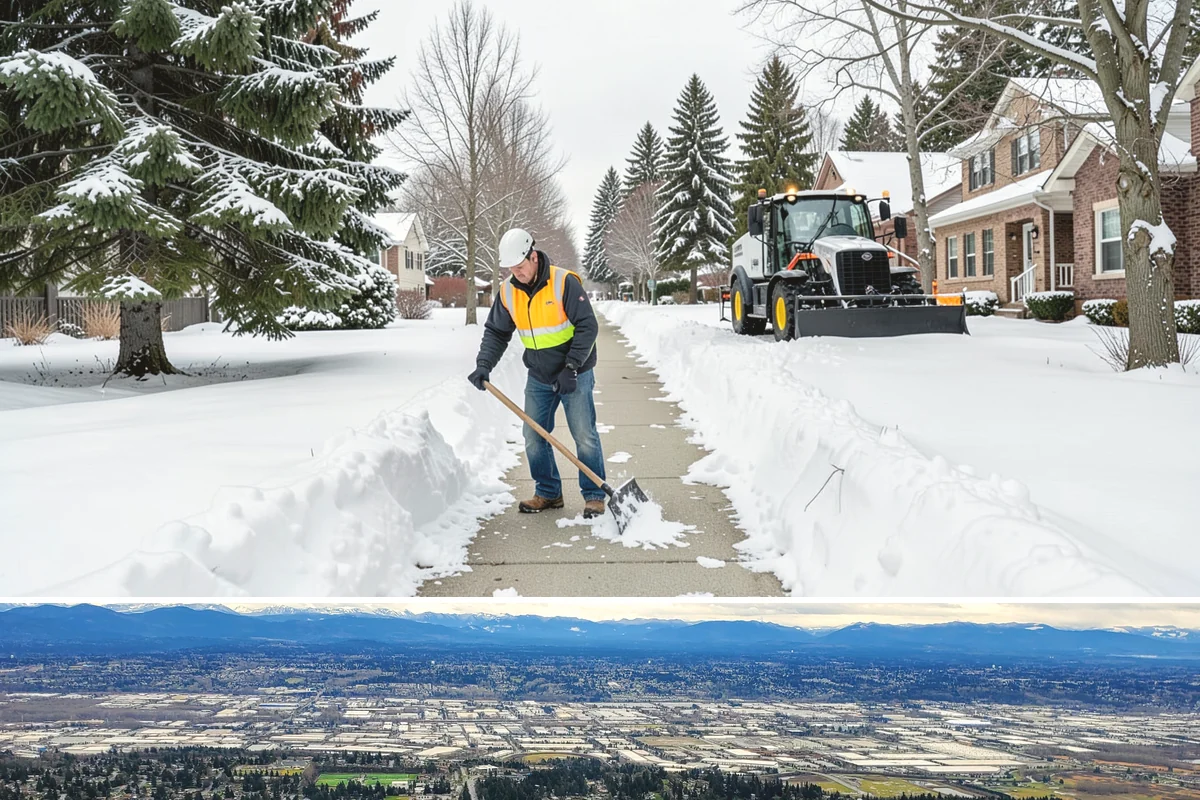 Downtown Snow Hauling in SeaTac, King County, WA - Downtown hauling is done off-peak or overnight whenever lowland snow sticks and the dense grid leaves nowhere to stack it.