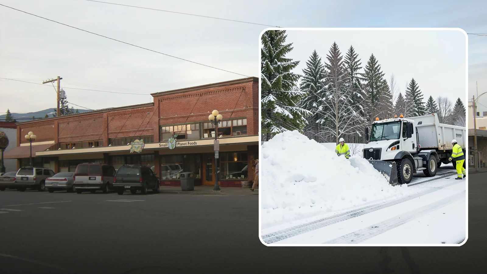 Downtown Snow Hauling in Sedro-Woolley, Skagit County, WA - We haul snow out of dense downtown blocks where there is simply nowhere on-site to put it.