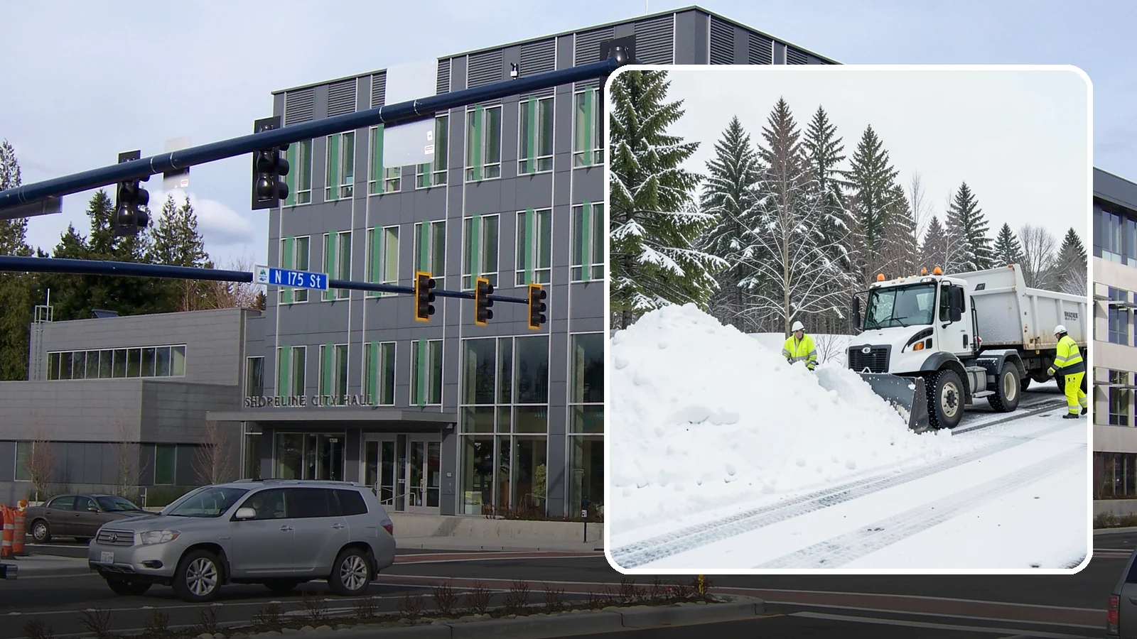 Downtown Snow Hauling in Shoreline, King County, WA - We haul snow out of dense downtown blocks where there is simply nowhere on-site to put it.