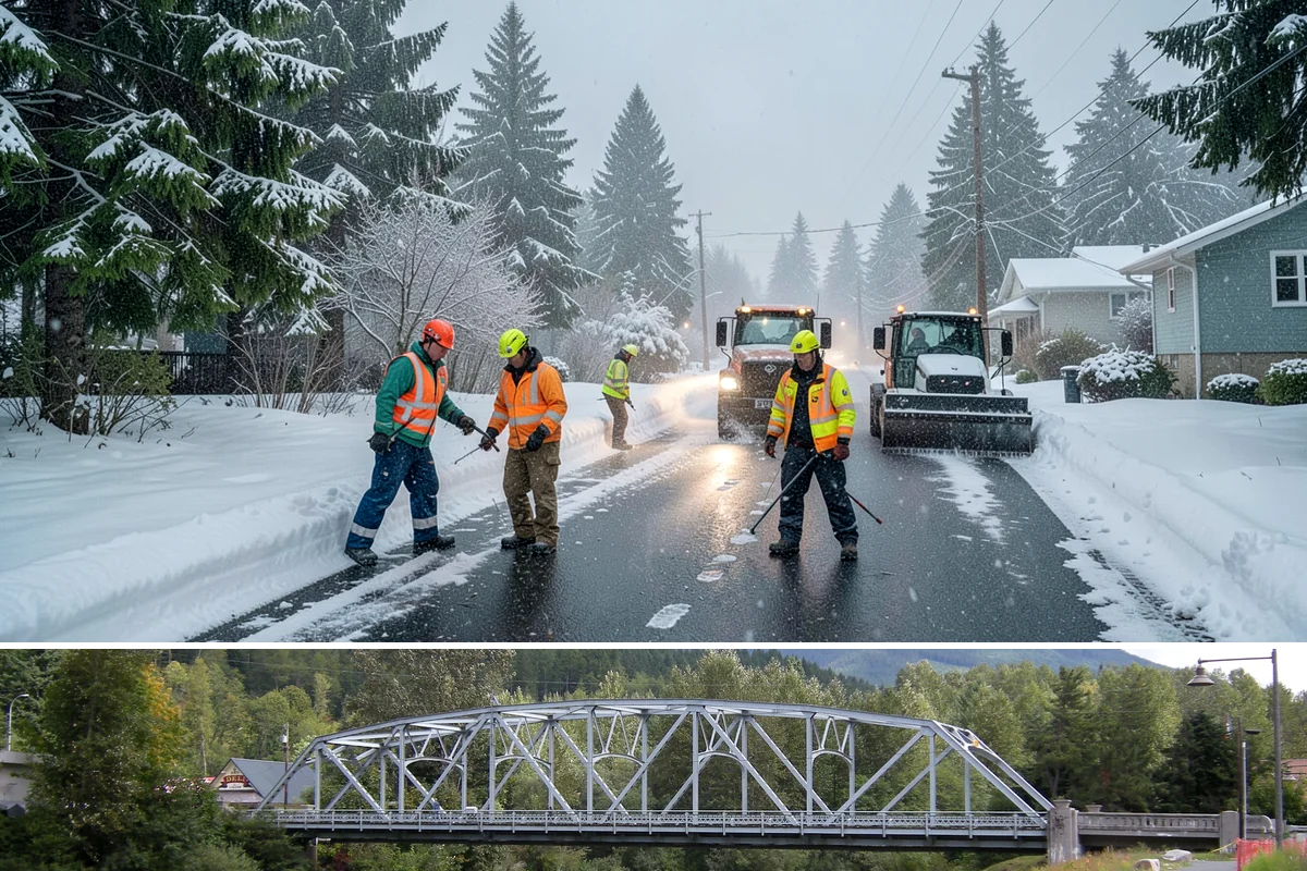 Downtown Snow Hauling in Skykomish, King County, WA - Downtown hauling is done off-peak or overnight whenever lowland snow sticks and the dense grid leaves nowhere to stack it.