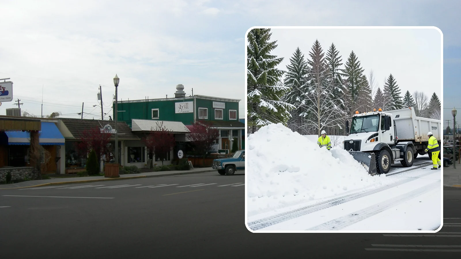 Downtown Snow Hauling in Stanwood, Snohomish County, WA - We haul snow out of dense downtown blocks where there is simply nowhere on-site to put it.