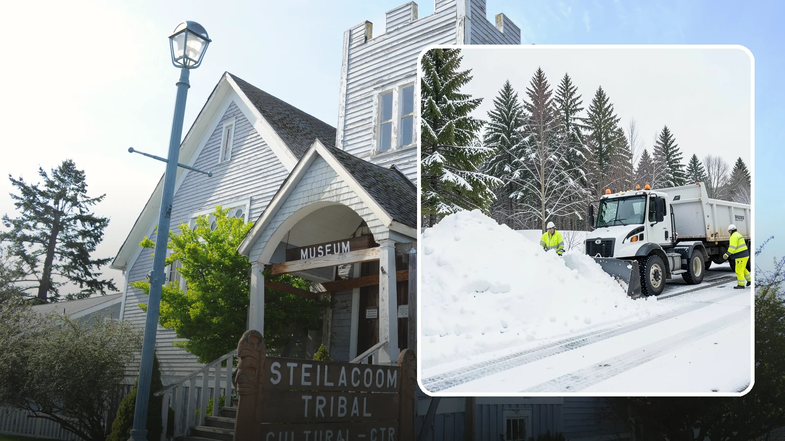 Downtown Snow Hauling in Steilacoom, Pierce County, WA - We haul snow out of dense downtown blocks where there is simply nowhere on-site to put it.