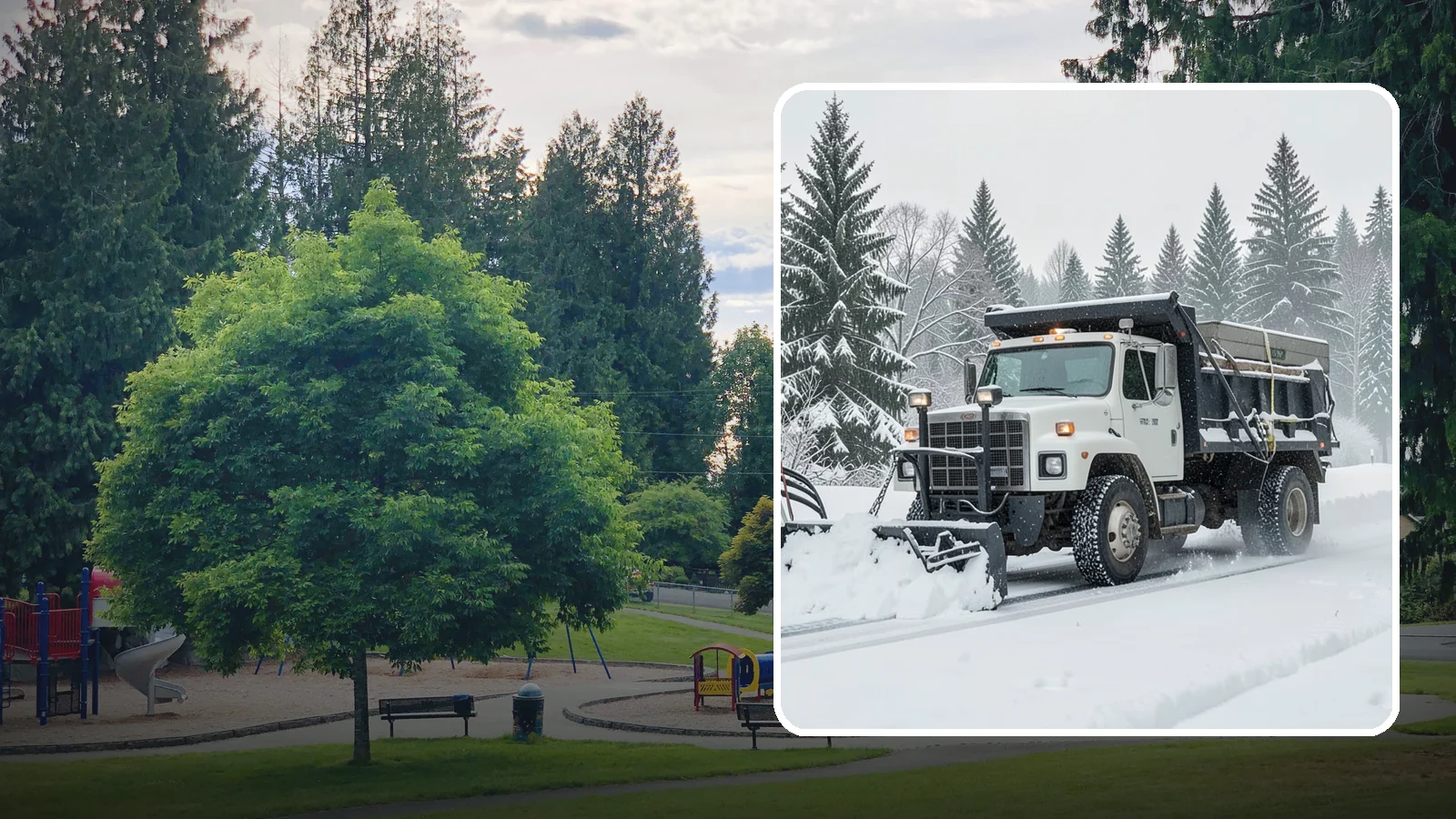 Dump Truck Plowing in Bonney Lake, Pierce County, WA - Our plow-equipped dump trucks move heavy snow and haul it away in a single, efficient operation.