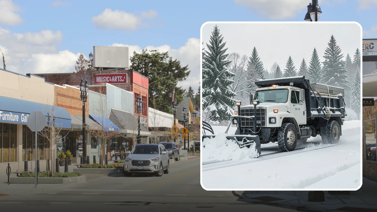 Dump Truck Plowing in Bothell, King County, WA - Our plow-equipped dump trucks move heavy snow and haul it away in a single, efficient operation.