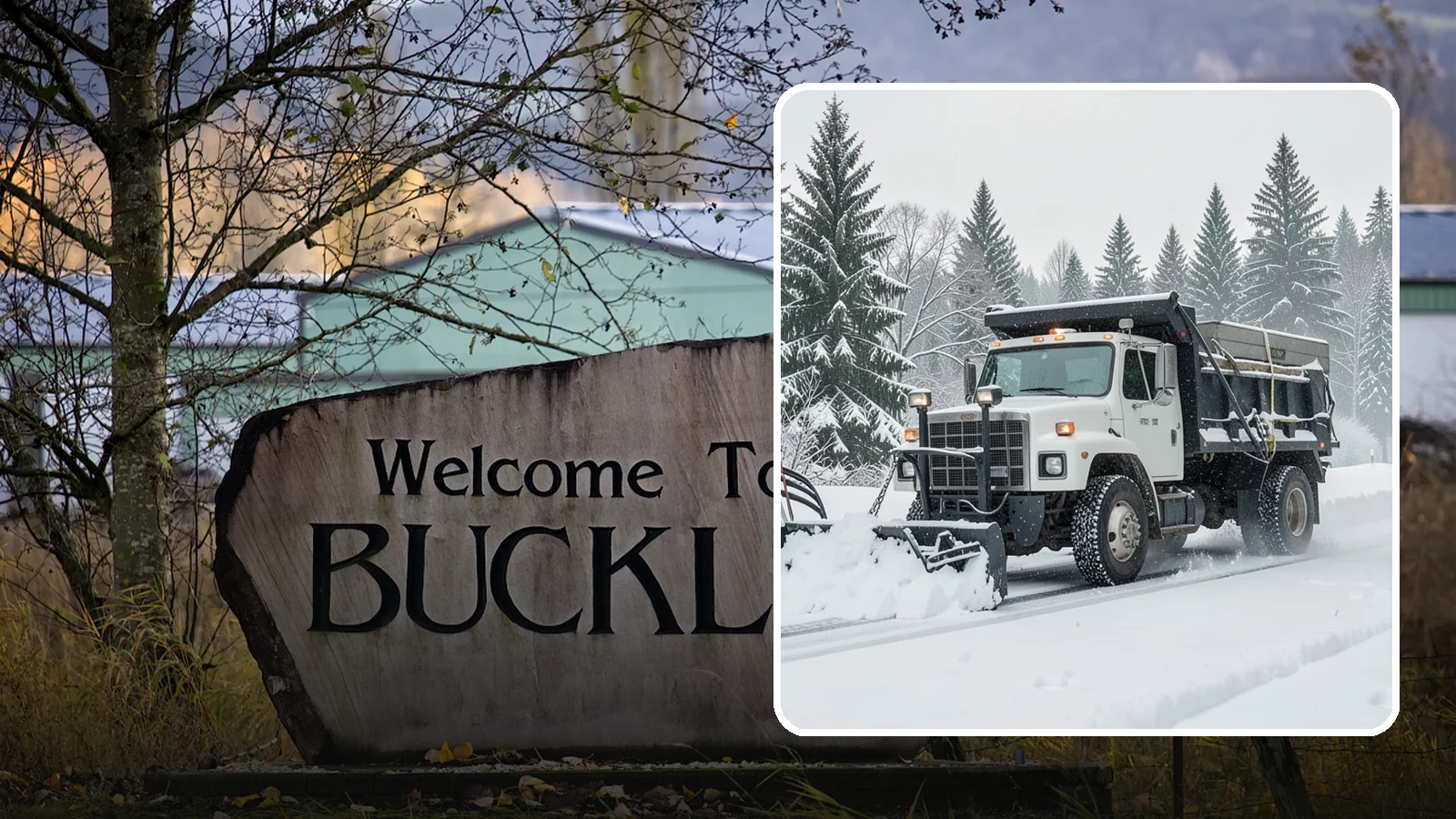 Dump Truck Plowing in Buckley, Pierce County, WA - Our plow-equipped dump trucks move heavy snow and haul it away in a single, efficient operation.