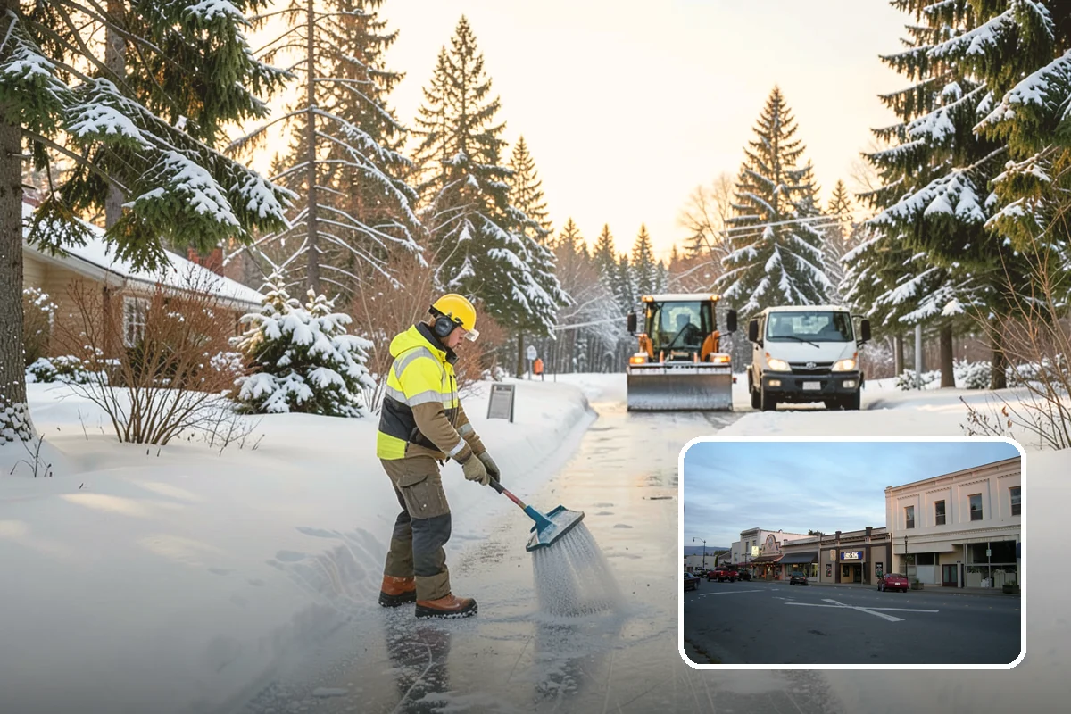 Dump Truck Plowing in Burlington, Skagit County, WA - Combined plowing and hauling in a single operation