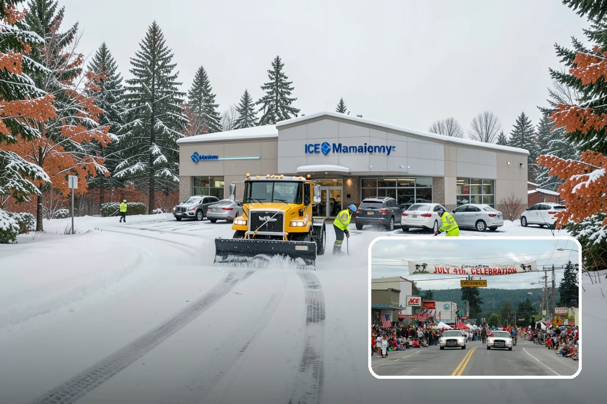 Dump Truck Plowing in Carnation, King County, WA - Combined plowing and hauling in a single operation