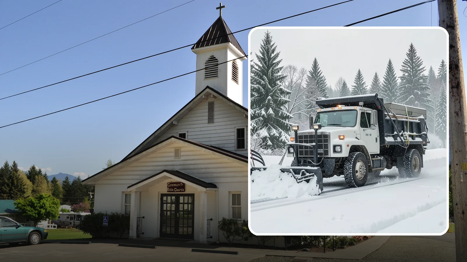 Dump Truck Plowing in Concrete, Skagit County, WA - Our plow-equipped dump trucks move heavy snow and haul it away in a single, efficient operation.