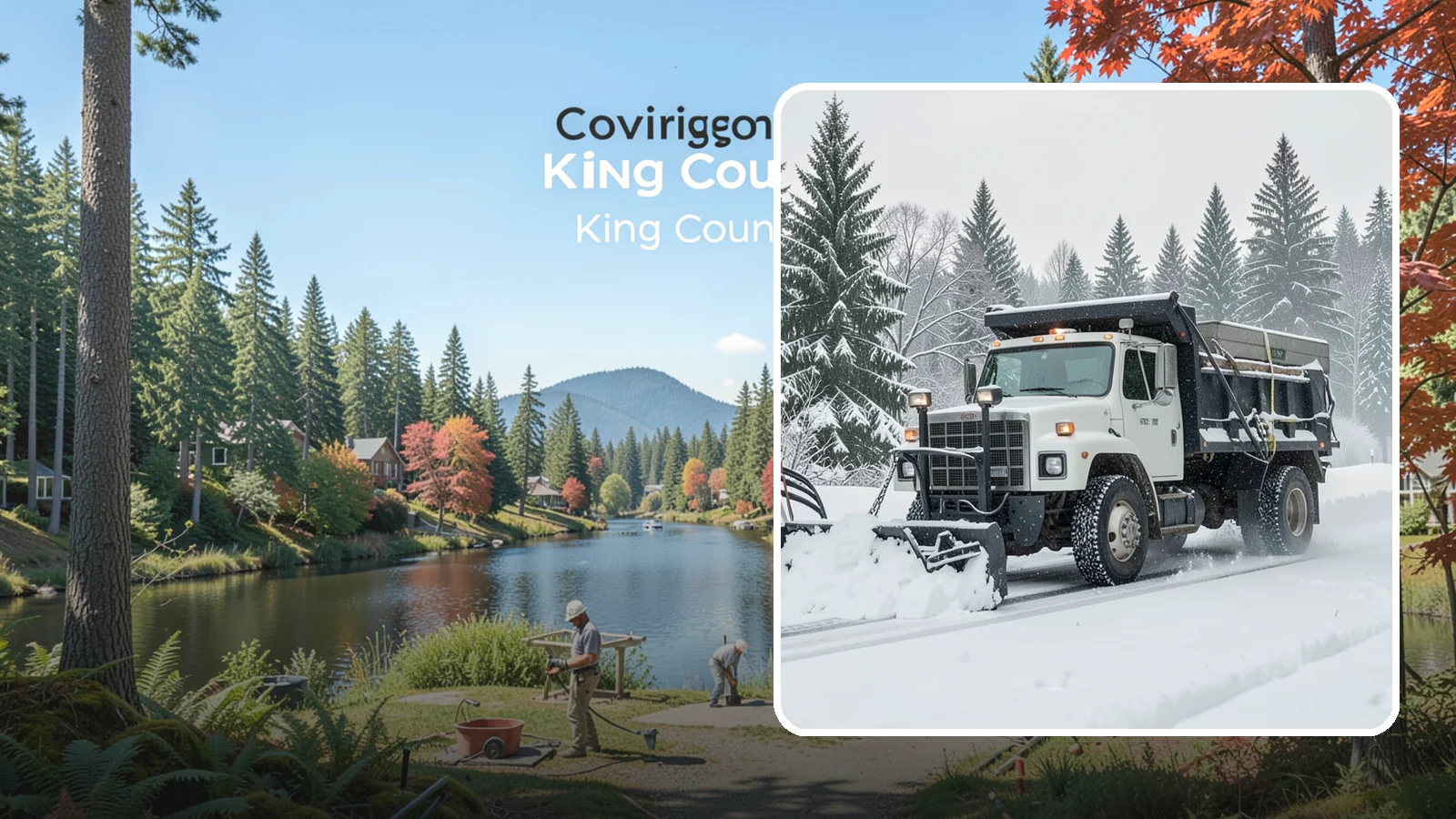 Dump Truck Plowing in Covington, King County, WA - Our plow-equipped dump trucks move heavy snow and haul it away in a single, efficient operation.