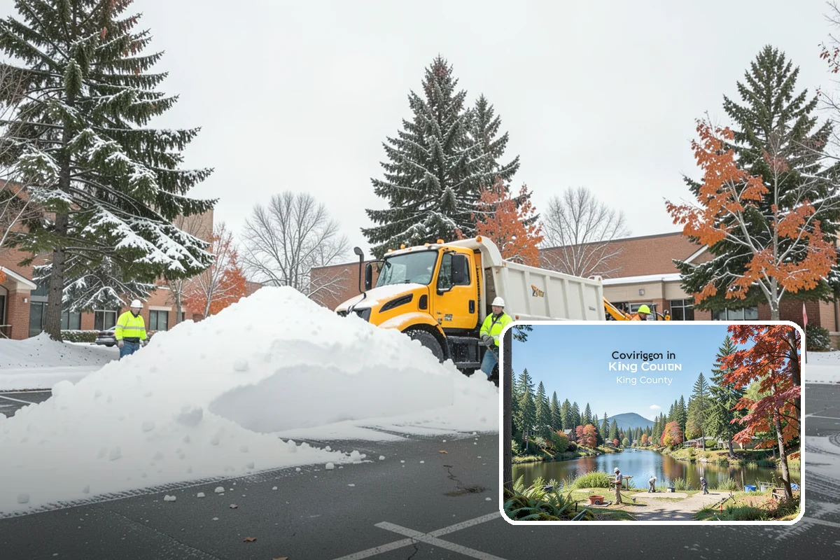 Dump Truck Plowing in Covington, King County, WA - Combined plowing and hauling in a single operation