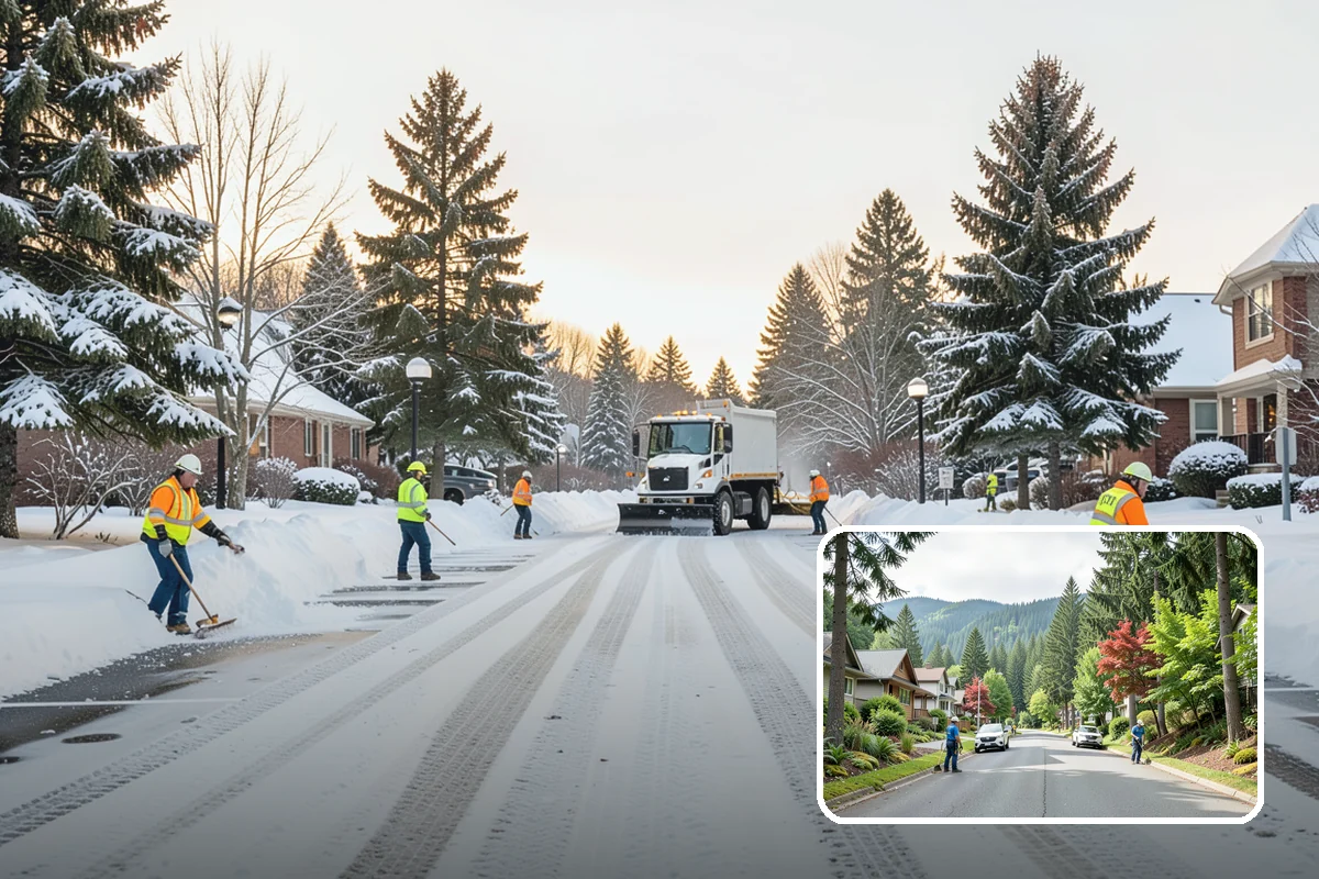 Dump Truck Plowing in Darrington, Snohomish County, WA - Combined plowing and hauling in a single operation