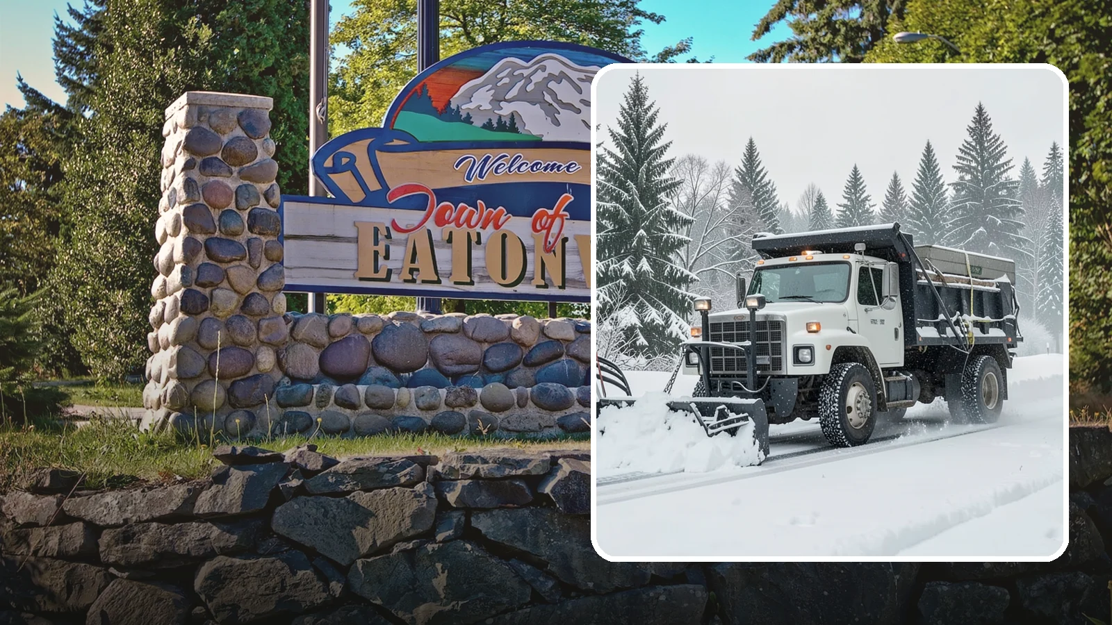 Dump Truck Plowing in Eatonville, Pierce County, WA - Our plow-equipped dump trucks move heavy snow and haul it away in a single, efficient operation.